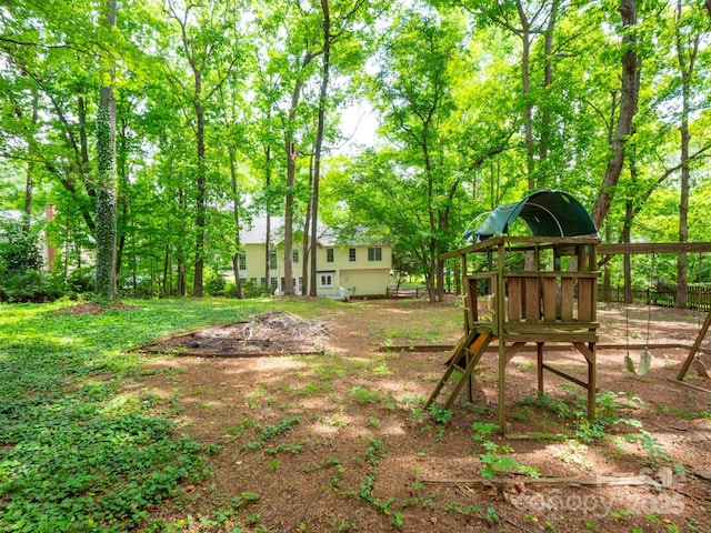 view of yard with a playground