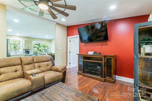 115 Cold Springs Dr, Mill Spring, NC 28756 - living area featuring ceiling fan, wood finished floors, recessed lighting, and baseboards