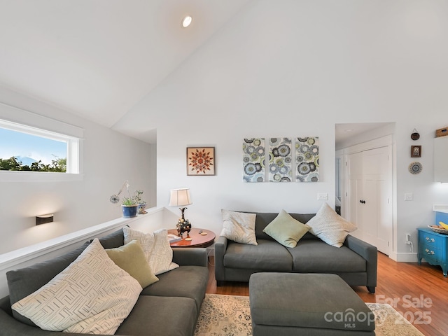 18 Covington St, Asheville, NC 28806 - living area with wood finished floors, high vaulted ceiling, and recessed lighting