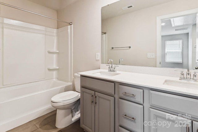 13210 Kenworth Rd, Charlotte, NC 28278 - full bathroom featuring double vanity,  shower combination, and tile patterned flooring