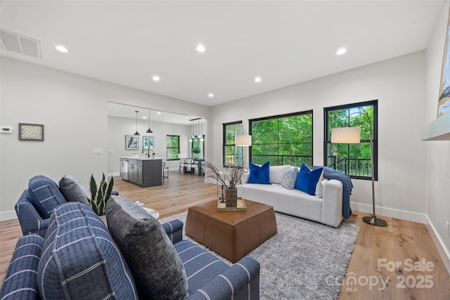 1 Linestowe Dr, Belmont, NC 28012 - living room with light wood finished floors, visible vents, recessed lighting, and a healthy amount of sunlight