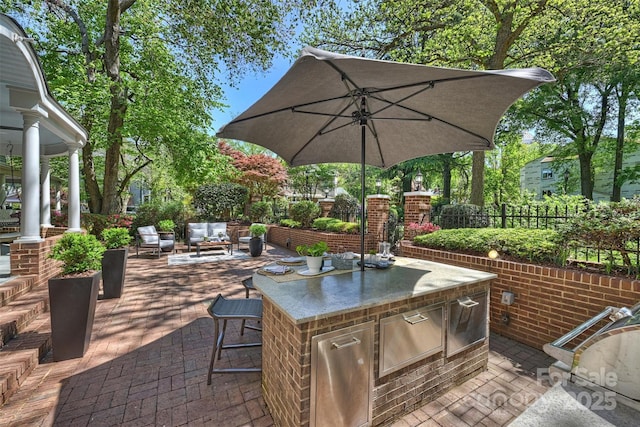 423 N Pine St, Charlotte, NC 28202 - view of patio featuring an outdoor kitchen, fence, and outdoor lounge area
