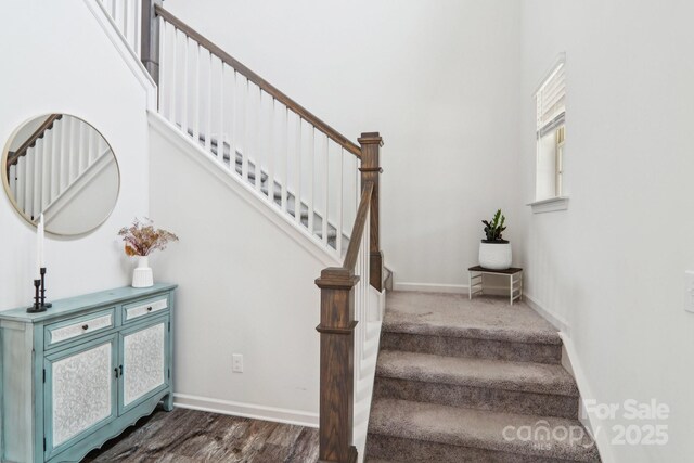 15108 Autumn Sage Dr, Charlotte, NC 28278 - stairs featuring baseboards and wood finished floors