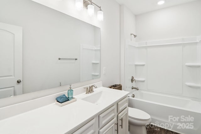 15108 Autumn Sage Dr, Charlotte, NC 28278 - bathroom featuring toilet, vanity, shower / washtub combination, and recessed lighting
