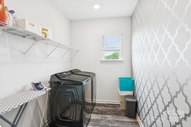 15108 Autumn Sage Dr, Charlotte, NC 28278 - laundry room with washer and dryer, wood finished floors, baseboards, and recessed lighting
