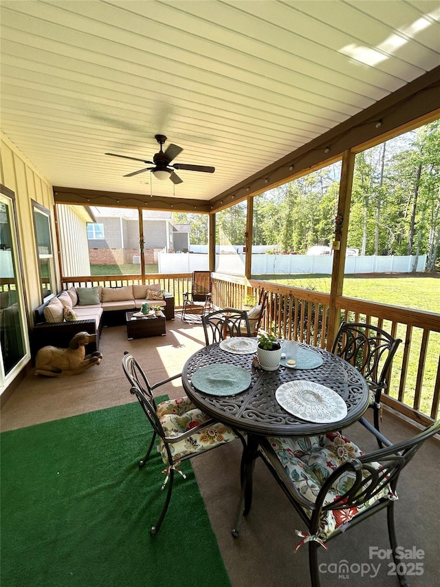 5817 Wingate Hill Rd, Denver, NC 28037 - view of patio / terrace with an outdoor living space, outdoor dining area, and a ceiling fan