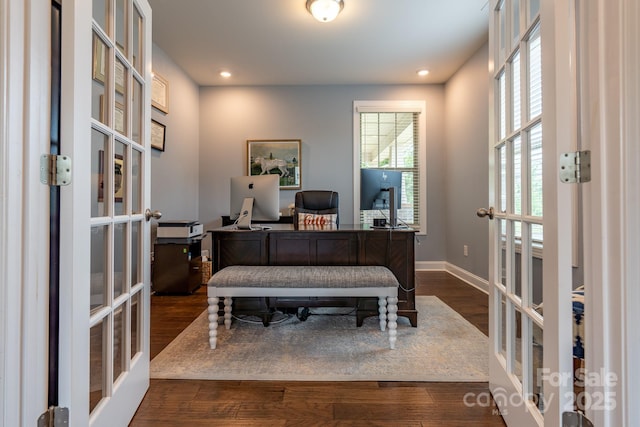 16711 Monocacy Blvd, Huntersville, NC 28078 - office space featuring french doors, recessed lighting, dark wood finished floors, and baseboards