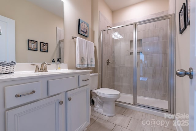 16711 Monocacy Blvd, Huntersville, NC 28078 - full bathroom featuring toilet, a stall shower, tile patterned floors, and vanity