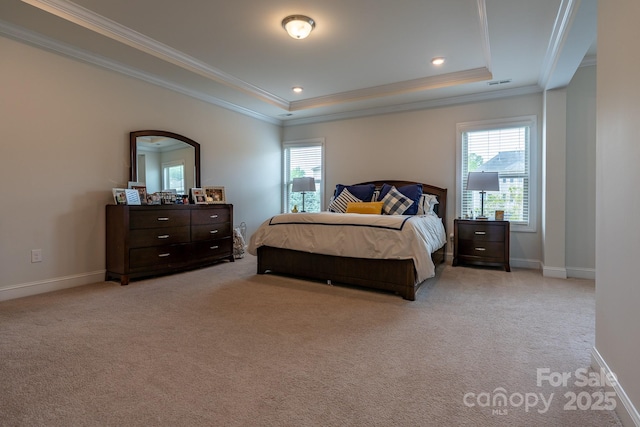 16711 Monocacy Blvd, Huntersville, NC 28078 - bedroom with light colored carpet, a raised ceiling, ornamental molding, and multiple windows