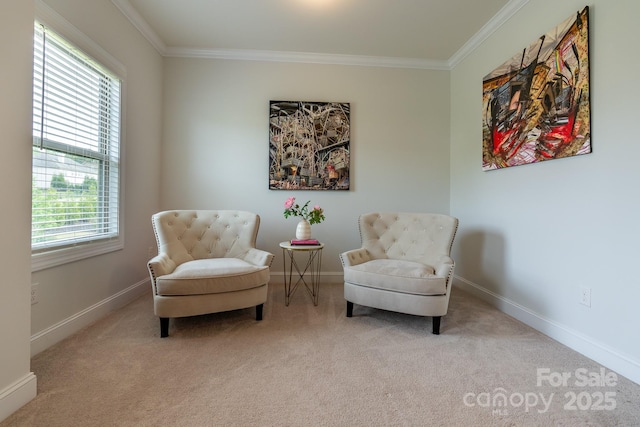 16711 Monocacy Blvd, Huntersville, NC 28078 - sitting room featuring baseboards, ornamental molding, and carpet flooring