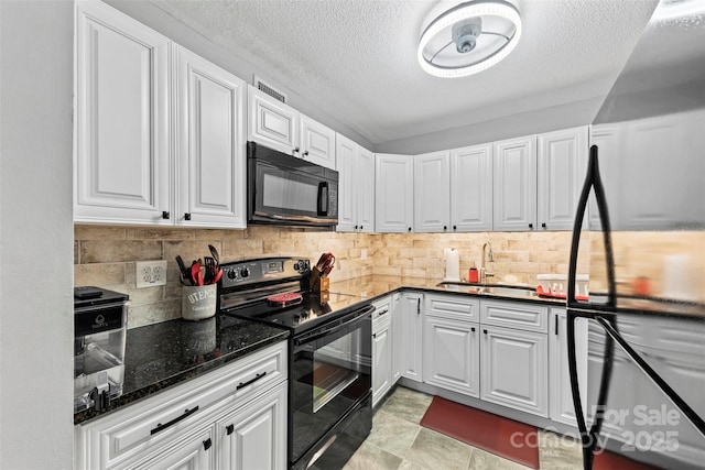 123 Carriage House Dr, Kannapolis, NC 28081 - kitchen with black appliances, a sink, white cabinets, and a textured ceiling