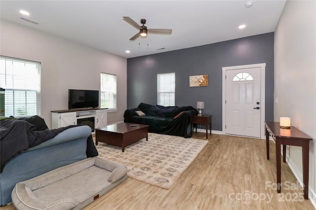 703 S Main St, Landis, NC 28088 - living room with a ceiling fan, light wood finished floors, plenty of natural light, and recessed lighting