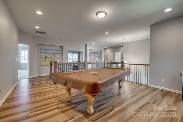 14925 Baldridge Dr, Huntersville, NC 28078 - recreation room with light wood-style floors, baseboards, recessed lighting, and billiards