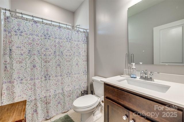 14925 Baldridge Dr, Huntersville, NC 28078 - full bathroom with toilet, tile patterned floors, vanity, and a shower with curtain