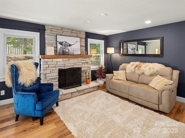 30 Gap Hill Dr, Fletcher, NC 28732 - living area with wood finished floors and a stone fireplace