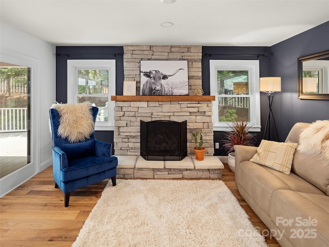 30 Gap Hill Dr, Fletcher, NC 28732 - living area with wood finished floors and a stone fireplace