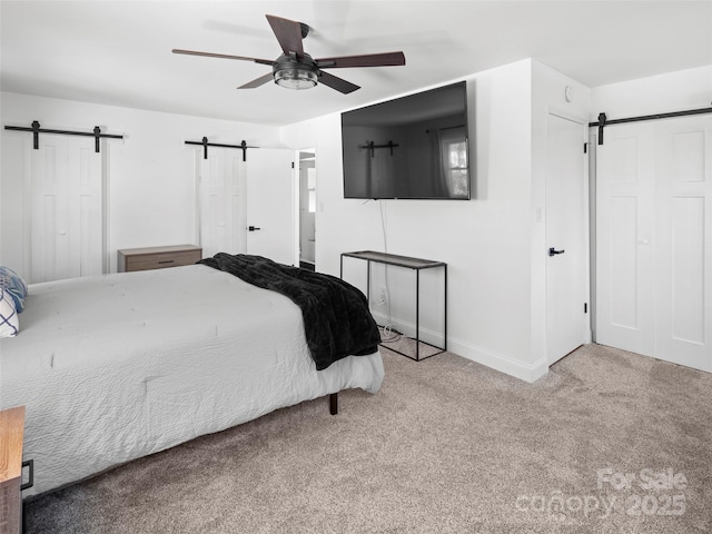 30 Gap Hill Dr, Fletcher, NC 28732 - carpeted bedroom with a barn door and a ceiling fan