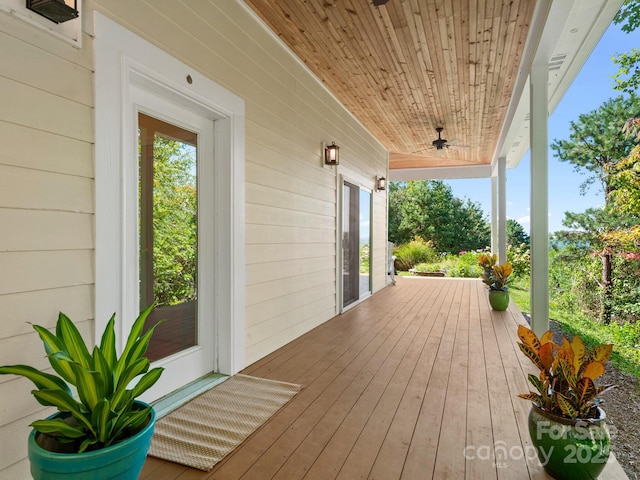 80 Ivy Cove Rd, Fairview, NC 28730 - wooden terrace featuring a porch and a ceiling fan
