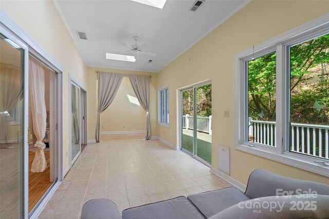 80 Ivy Cove Rd, Fairview, NC 28730 - sunroom / solarium featuring crown molding, visible vents, and a skylight