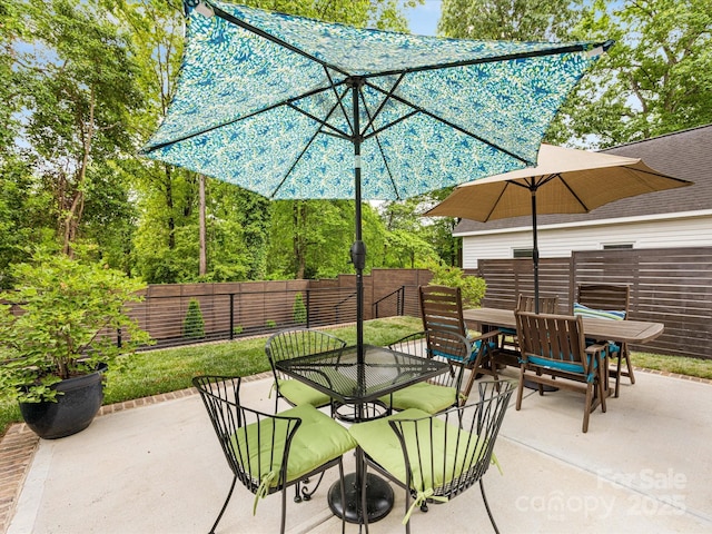view of patio with outdoor dining space and a fenced backyard