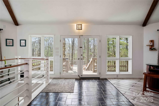 39 Tatham Rd, Hendersonville, NC 28792 - doorway with beamed ceiling, a wealth of natural light, and french doors