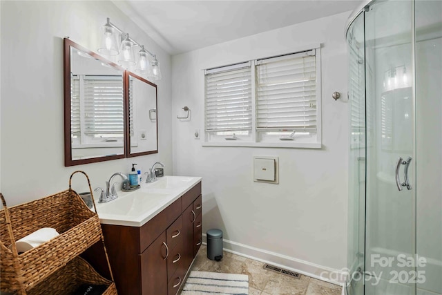 39 Tatham Rd, Hendersonville, NC 28792 - bathroom with baseboards, visible vents, and a stall shower