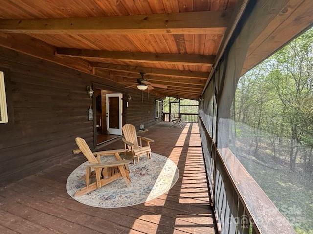 926 Cross Creek Dr, Rutherfordton, NC 28139 - sunroom / solarium featuring beam ceiling and a ceiling fan