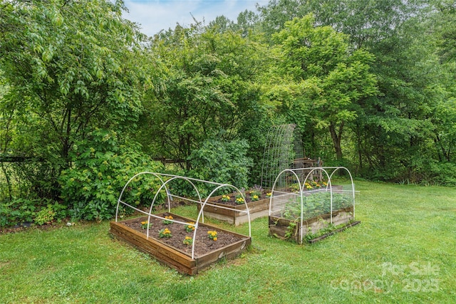 148 Broyles Rd, Hendersonville, NC 28791 - view of grassy yard with a vegetable garden and a view of trees