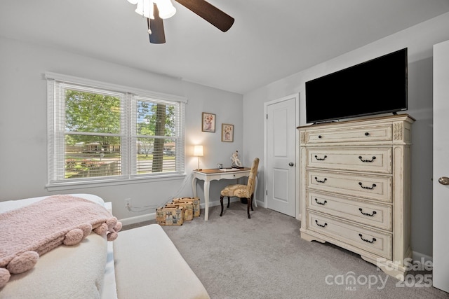 130 Cherokee Ln, Salisbury, NC 28147 - bedroom with light colored carpet, baseboards, and a ceiling fan