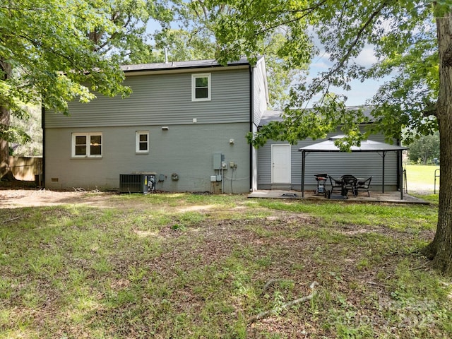 130 Cherokee Ln, Salisbury, NC 28147 - rear view of house featuring a gazebo, central AC, a lawn, a patio area, and brick siding