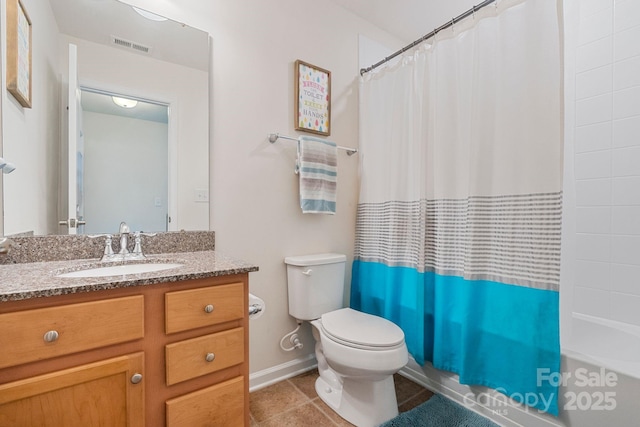 176 Jennymarie Rd, Mooresville, NC 28115 - full bathroom with vanity, toilet, tile patterned floors, shower / bath combo, and baseboards