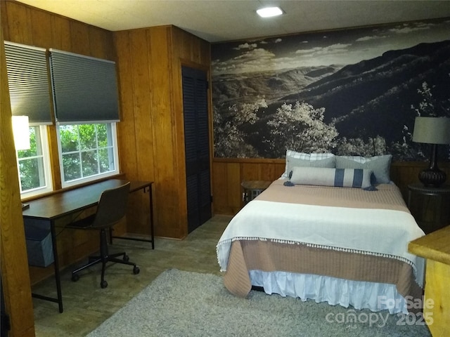 242 Birch Ln, Arden, NC 28704 - carpeted bedroom with wooden walls