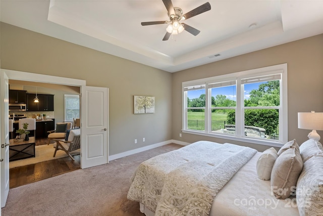505 Chamberlain Ct, Mcadenville, NC 28101 - carpeted bedroom with a raised ceiling, baseboards, ceiling fan, and visible vents