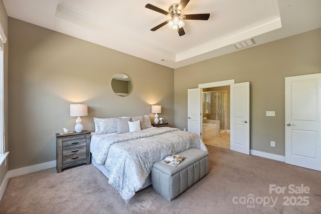 505 Chamberlain Ct, Mcadenville, NC 28101 - bedroom with visible vents, carpet, and a tray ceiling