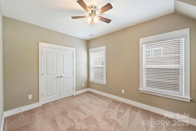 505 Chamberlain Ct, Mcadenville, NC 28101 - unfurnished bedroom with carpet flooring, ceiling fan, baseboards, visible vents, and a closet