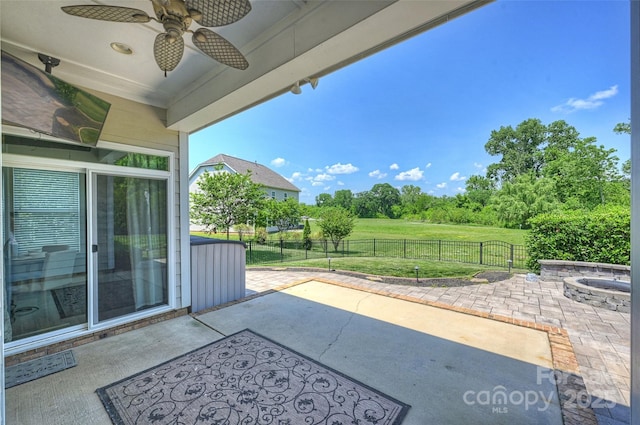 505 Chamberlain Ct, Mcadenville, NC 28101 - view of patio / terrace featuring a ceiling fan and a fenced backyard