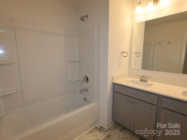 1119 Overbrook Pl, Wingate, NC 28174 - full bath featuring marble finish floors, shower / bath combination, and double vanity