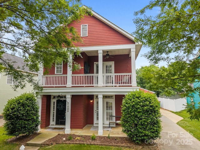 1508 Peaceful Way Dr, Charlotte, NC 28206 - view of front of home with a balcony, ceiling fan, and covered porch