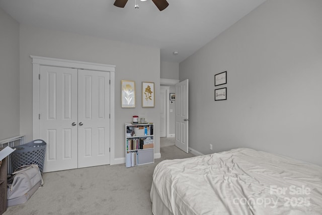 1508 Peaceful Way Dr, Charlotte, NC 28206 - bedroom featuring carpet, a closet, baseboards, and ceiling fan