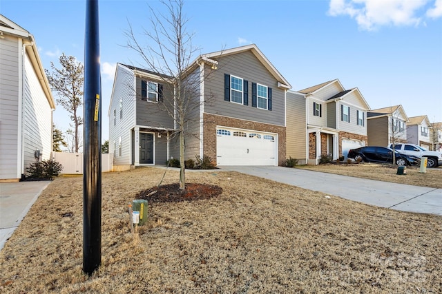 2120 Redstone Dr, York, SC 29745 - view of front of home featuring concrete driveway, a garage, brick siding, and a residential view