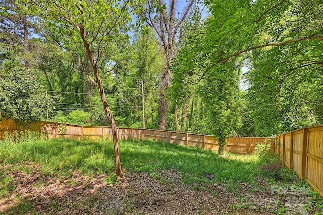 view of yard with a fenced backyard