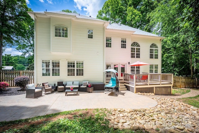 141 Culpeze Rd, Mooresville, NC 28117 - back of house with an outdoor hangout area, a deck, a patio, and fence