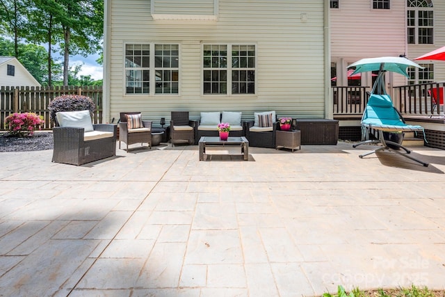 141 Culpeze Rd, Mooresville, NC 28117 - view of patio / terrace with an outdoor living space, fence, and a wooden deck