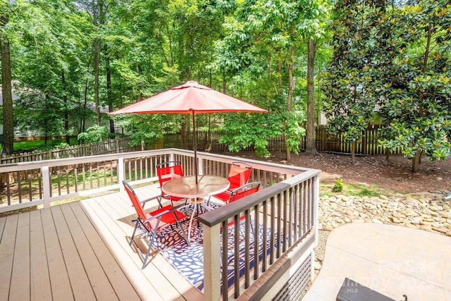 141 Culpeze Rd, Mooresville, NC 28117 - wooden terrace featuring outdoor dining space and a fenced backyard