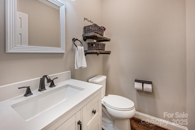 141 Culpeze Rd, Mooresville, NC 28117 - bathroom featuring toilet, baseboards, vanity, and wood finished floors