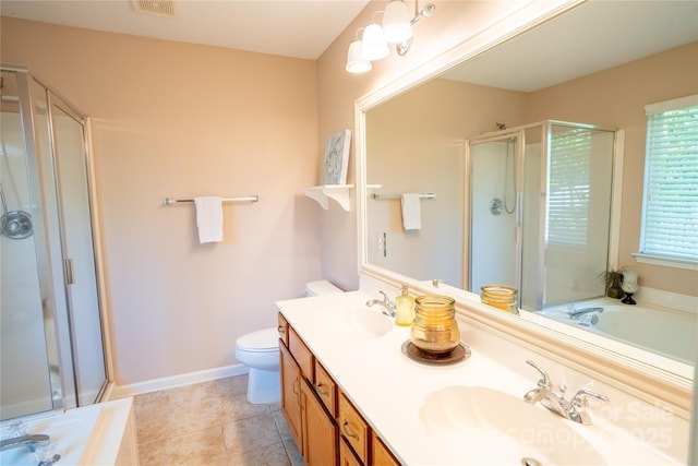 134 Walmsley Pl, Mooresville, NC 28117 - bathroom featuring a sink, double vanity, a stall shower, toilet, and a bath