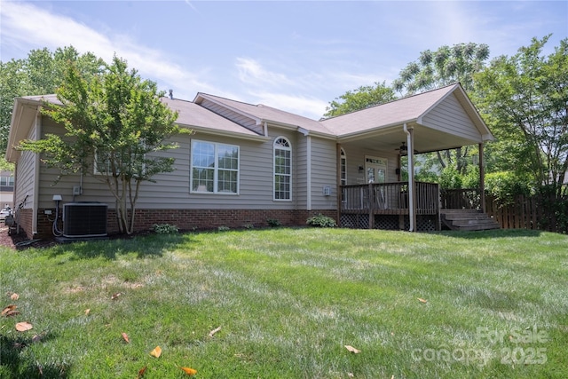 134 Walmsley Pl, Mooresville, NC 28117 - back of property with cooling unit, a lawn, and ceiling fan