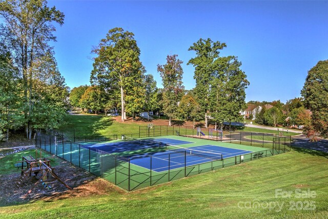 134 Walmsley Pl, Mooresville, NC 28117 - view of tennis court featuring a lawn and fence