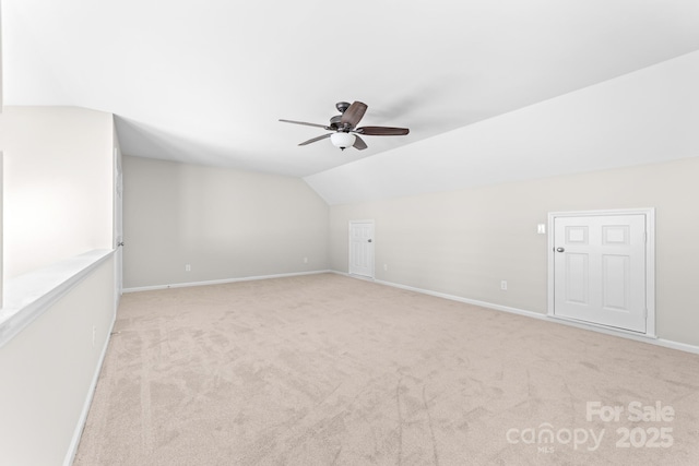14812 Stonegreen Ln, Huntersville, NC 28078 - bonus room featuring lofted ceiling, baseboards, carpet flooring, and ceiling fan