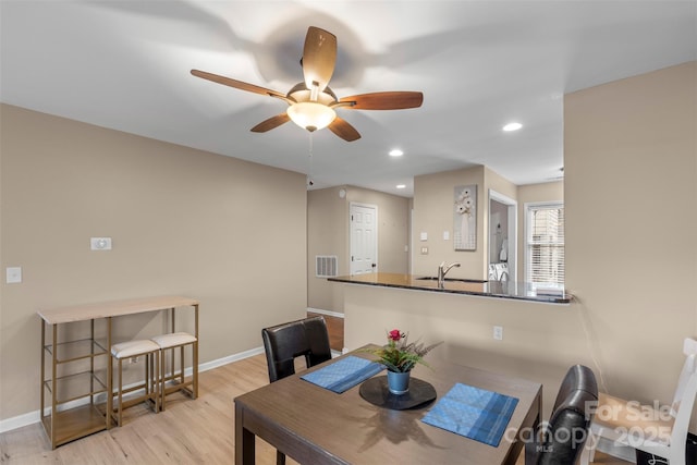 9029 J M Keynes Dr Unit 63, Charlotte, NC 28262 - dining room featuring baseboards, visible vents, recessed lighting, wood finished floors, and ceiling fan